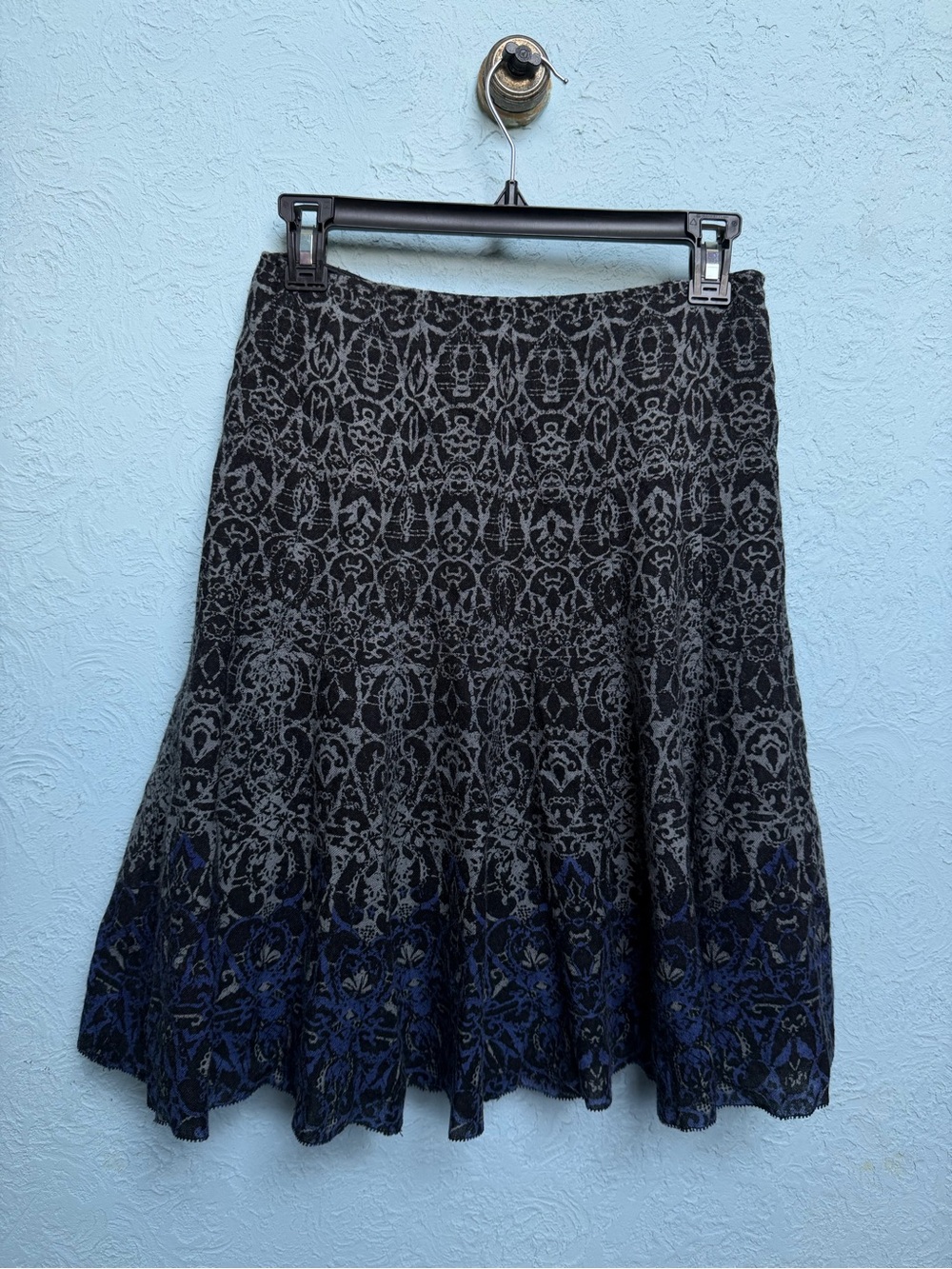 Elie Tahari Black and Navy Patterned Circle Skirt